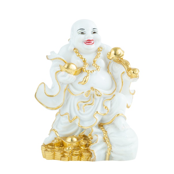 White/Gold Marble Dust Laughing Buddha
