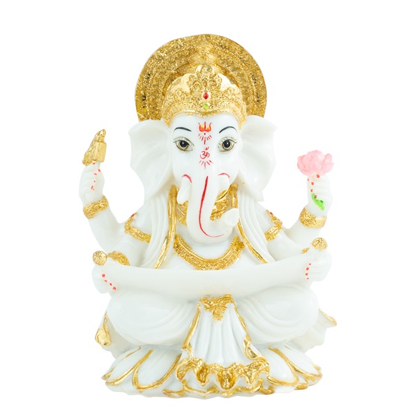 White Marble Finish Ganesha Idol for Home Temple