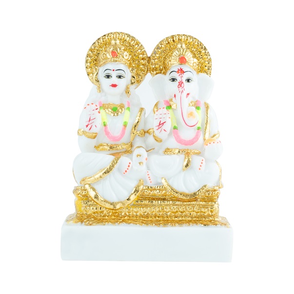 White/Gold Lakshmi & Ganesha Idol