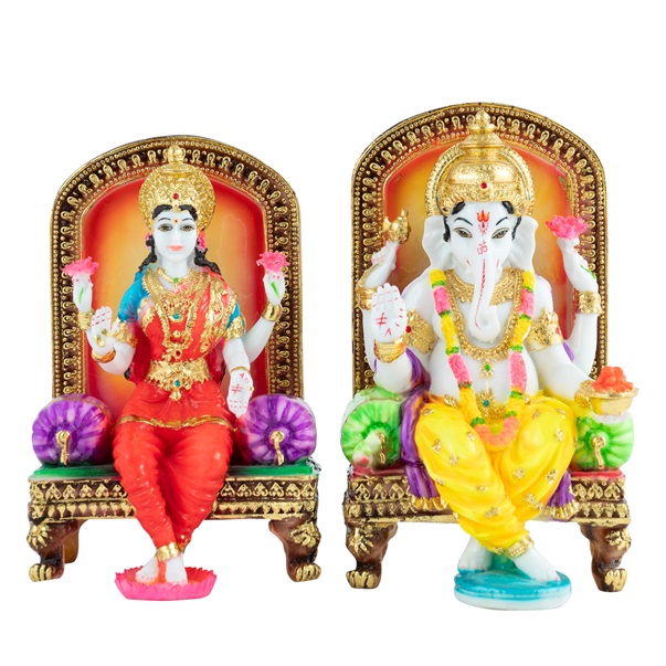 White/Gold Lakshmi Ganesh on Throne