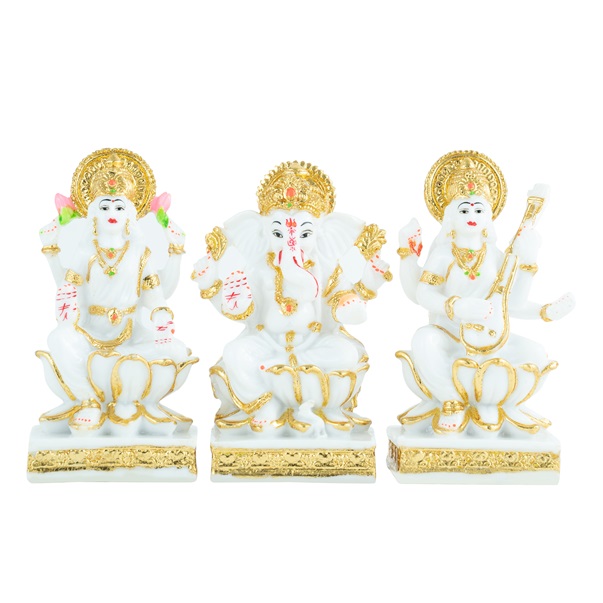 White/Gold Idol – Lakshmi, Ganesha & Saraswati