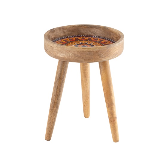 Wooden Side Table with Decal/Enamel Top