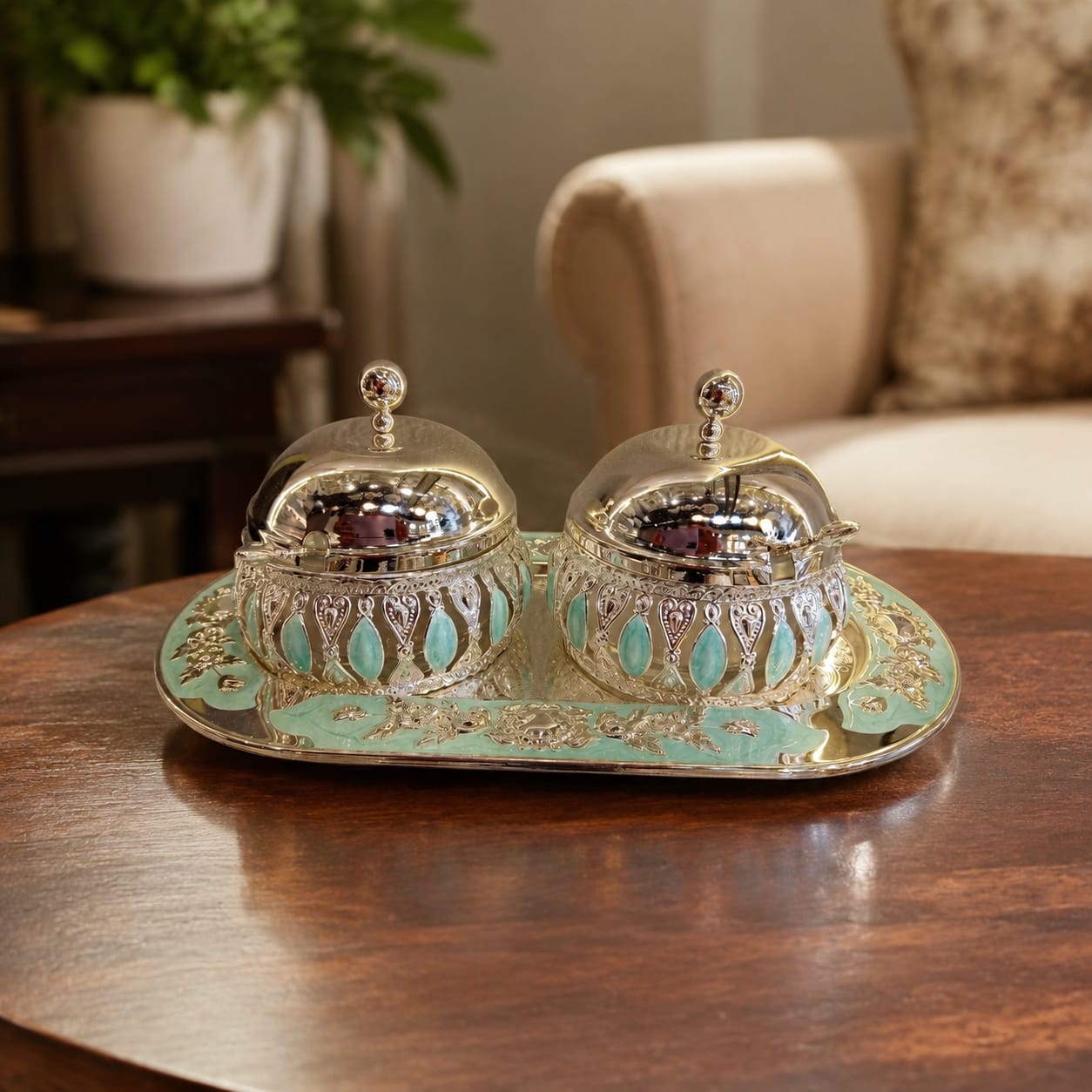 bowls with tray matching spoons