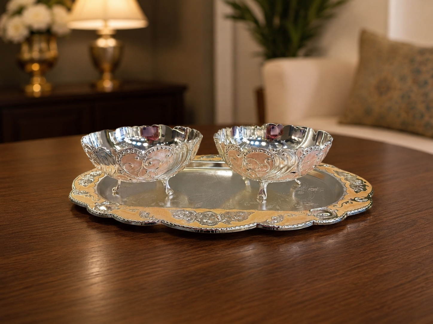 bowls with serving tray set