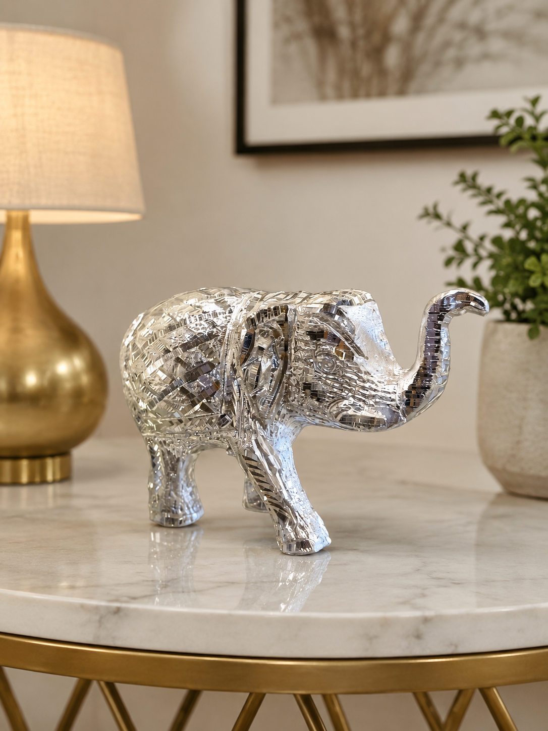 Handcrafted Mirrored Silver Elephant